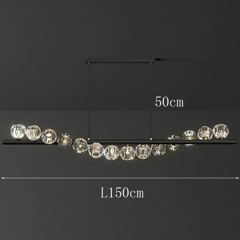 Modern black metal decorbites led pendant featuring clear faceted crystal spheres for living and dining rooms