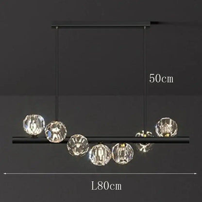 Modern black metal DecorBites LED pendant light with clear faceted crystal spheres for living and dining room lighting