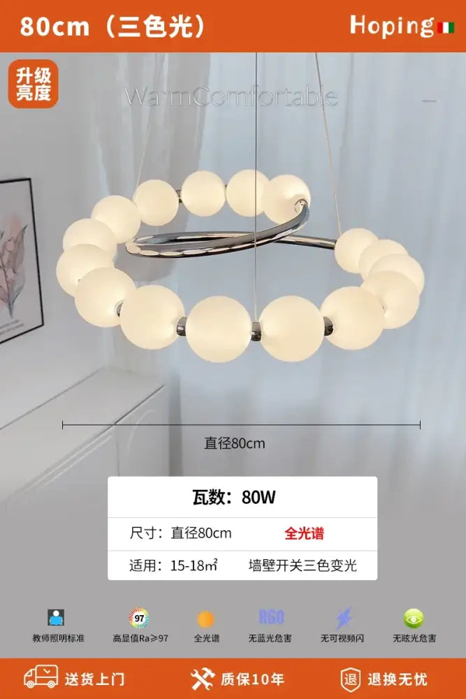 DecorBites™ modern pendant light chandelier with frosted white bulbs in chrome frame for living and dining rooms