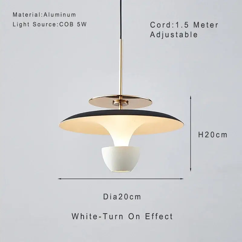 Modern minimalist decorbites led pendant light with black and white ceramic shade and aluminum frame for contemporary spaces