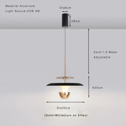 Modern minimalist decorbites led pendant light with gold and black aluminum design and cob 5w led bulb for kitchen use