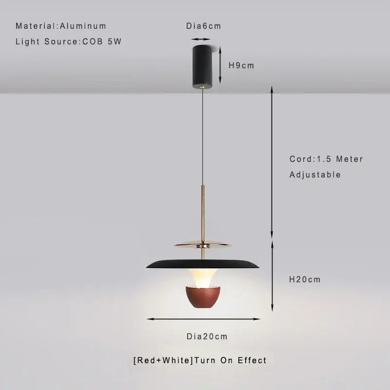 Modern black and copper-toned DecorBites LED pendant light with red and white illumination for kitchen and dining room