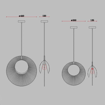 Modern circular DecorBites LED pendant light with metallic radial spoke design in two sizes for loft bedroom decor