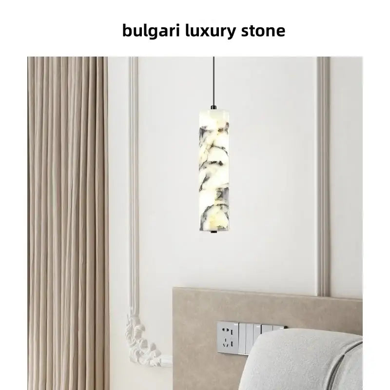 Decorbites™ led pendant light fixture crafted from bulgari luxury stone with white and gray veined pattern