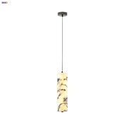 Decorbites™ led pendant light fixture with creamy yellow and gray marbled glass shade and dark metal mount
