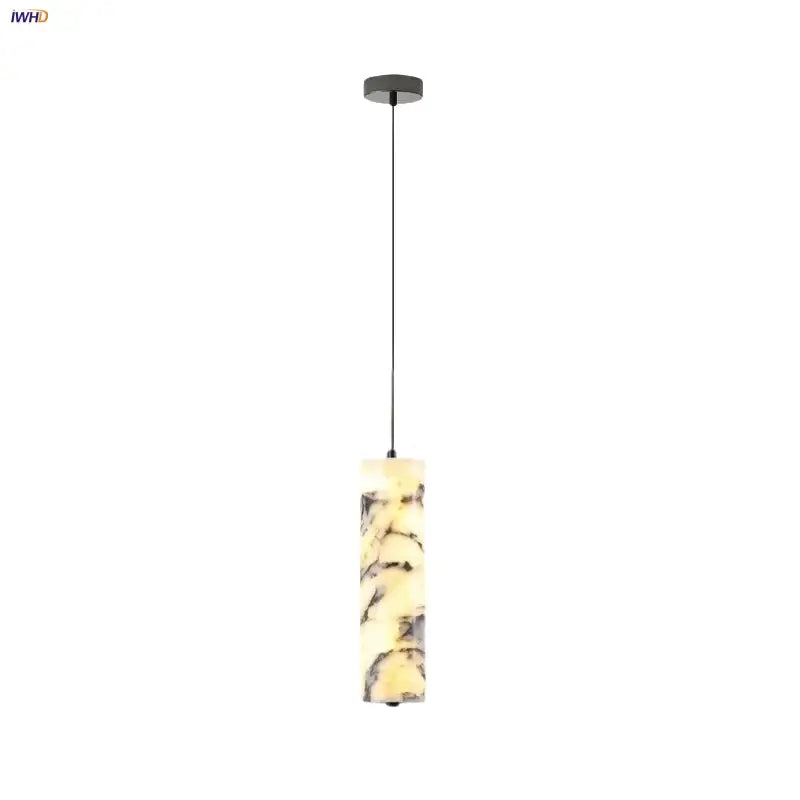 Decorbites™ led pendant light fixture with creamy yellow and gray marbled glass shade and dark metal mount