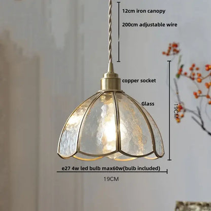 DecorBites led pendant light featuring a vintage hammered glass shade brass accents and adjustable copper socket