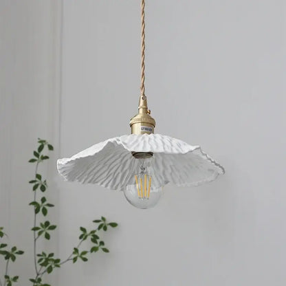 Decorbites led pendant white ceramic pendant light with fluted shade brass hardware and walnut wood ceramic knob switch