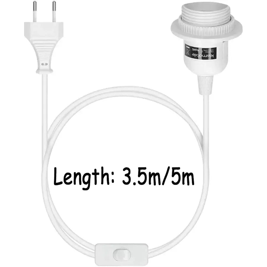 White plastic decorbites led pendant light with e27 lamp base holder two-prong european plug and inline switch