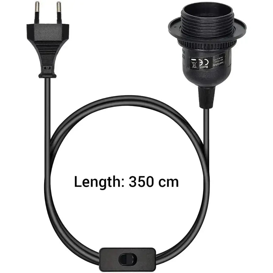 Black 350 cm lamp cord with two-prong european plug edison screw socket and inline switch for decorbites led pendant light
