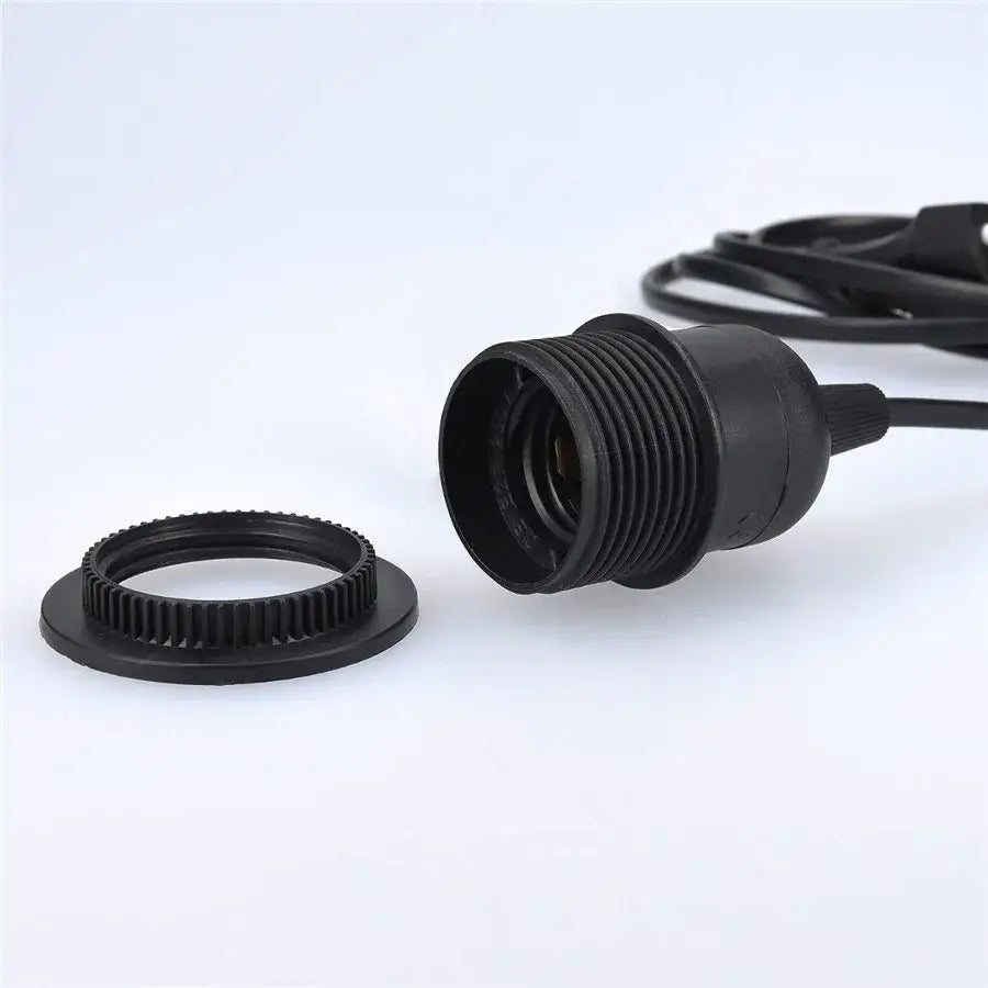 Black plastic lamp socket with threaded design and matching ring base for decorbites led pendant light fixture with e27 holder