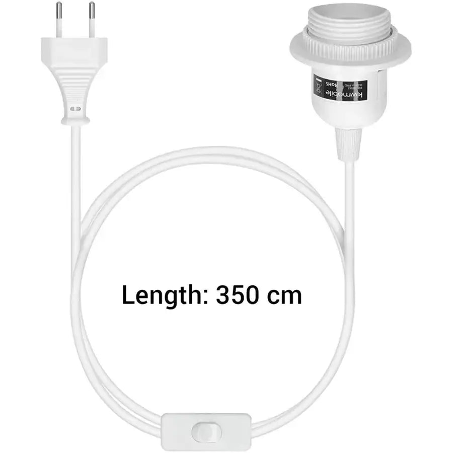 White kymboke lamp cord 350 cm with eu plug and threaded bulb socket for decorbites led pendant light fixture