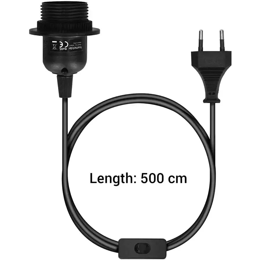 Black 500 cm electrical cord with screw-base lamp socket and european two-pin plug for decorbites led pendant light