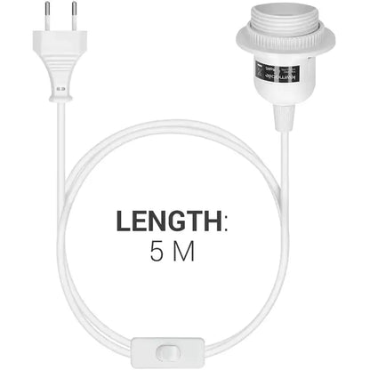 White 5-meter lamp cord with european plug e27 screw base and switch for decorbites led pendant light fixture