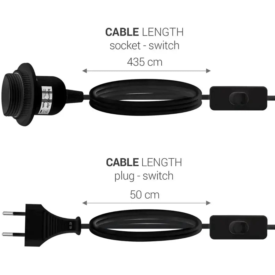 Black electrical cable with integrated switch and screw-base socket for decorbites led pendant light fixture with eu plug