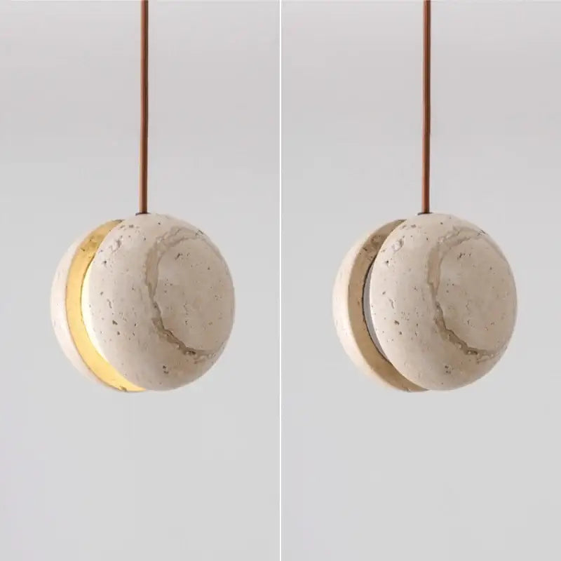 DecorBites led pendant light with a warm wooden canopy and textured yellow travertine cylindrical shade