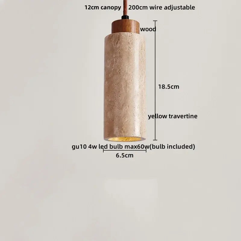 Decorbites led pendant light fixture yellow travertine cylindrical pendant light with wooden canopy and adjustable wire