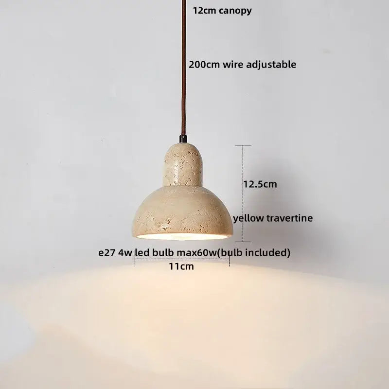 Yellow travertine decorbites led pendant light with 12cm canopy and adjustable 200cm wire for hanging