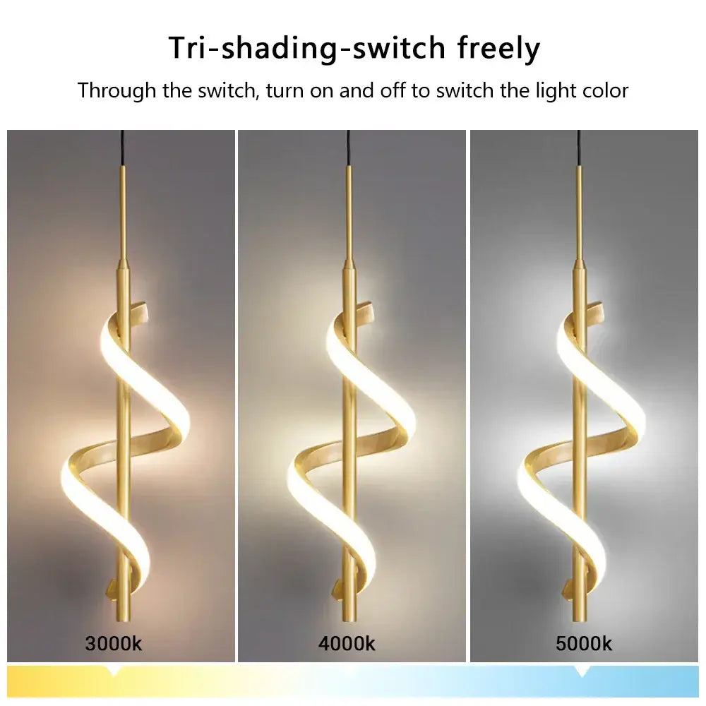 Modern gold-finished decorbites led pendant light with spiral design and warm to cool white led illumination