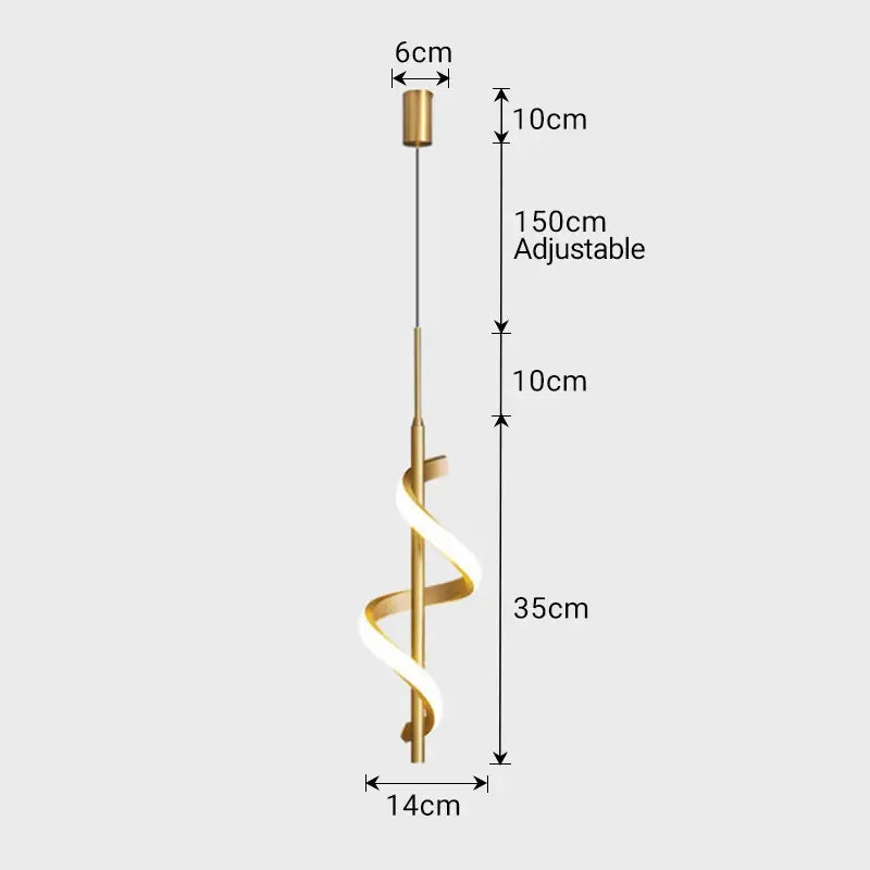 Gold-toned decorbites led pendant light with spiral design and adjustable length for bedroom dining room lighting