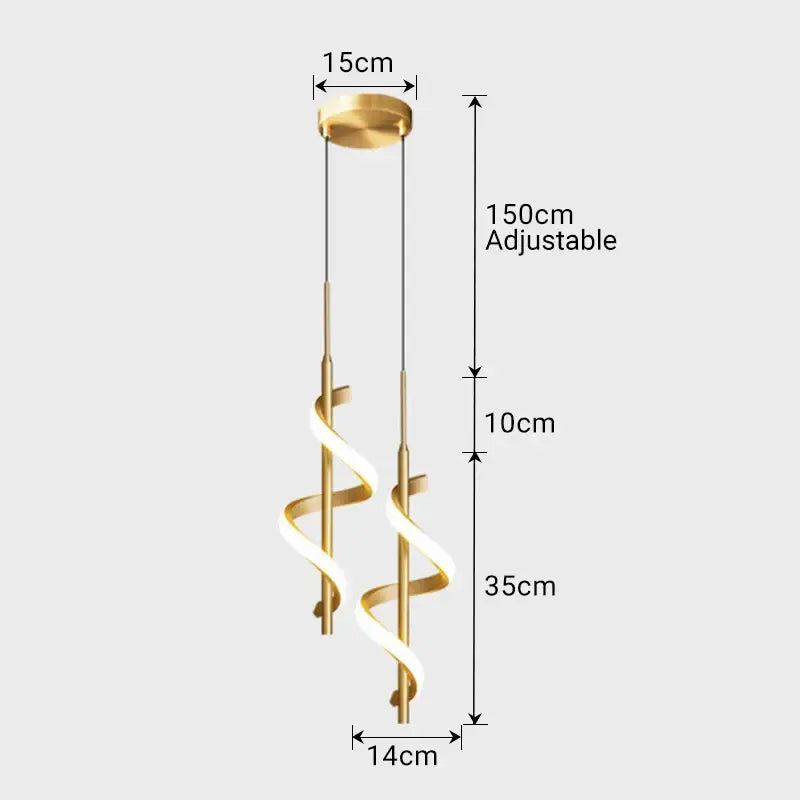 Gold-toned decorbites led pendant light with adjustable height spiral design and led lighting for bedroom and dining room