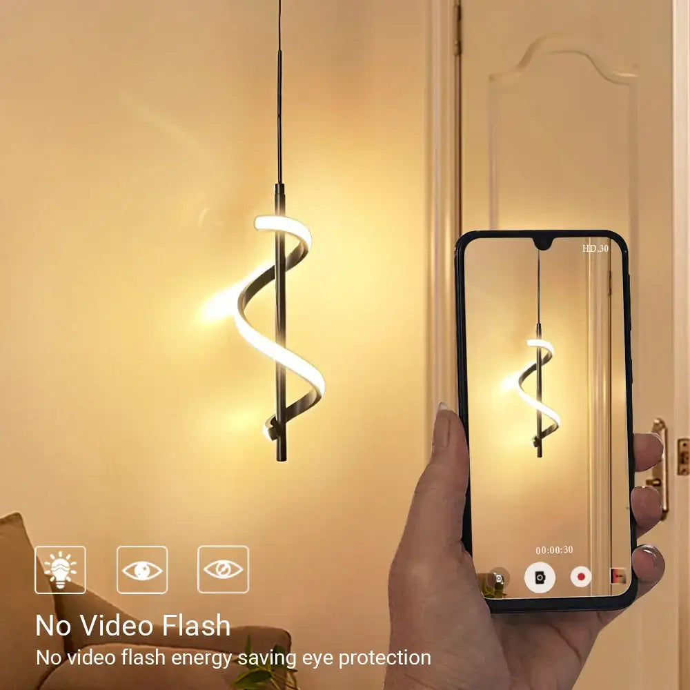 DecorBites led pendant light with modern spiral design and warm glow for bedroom dining room bedside decor