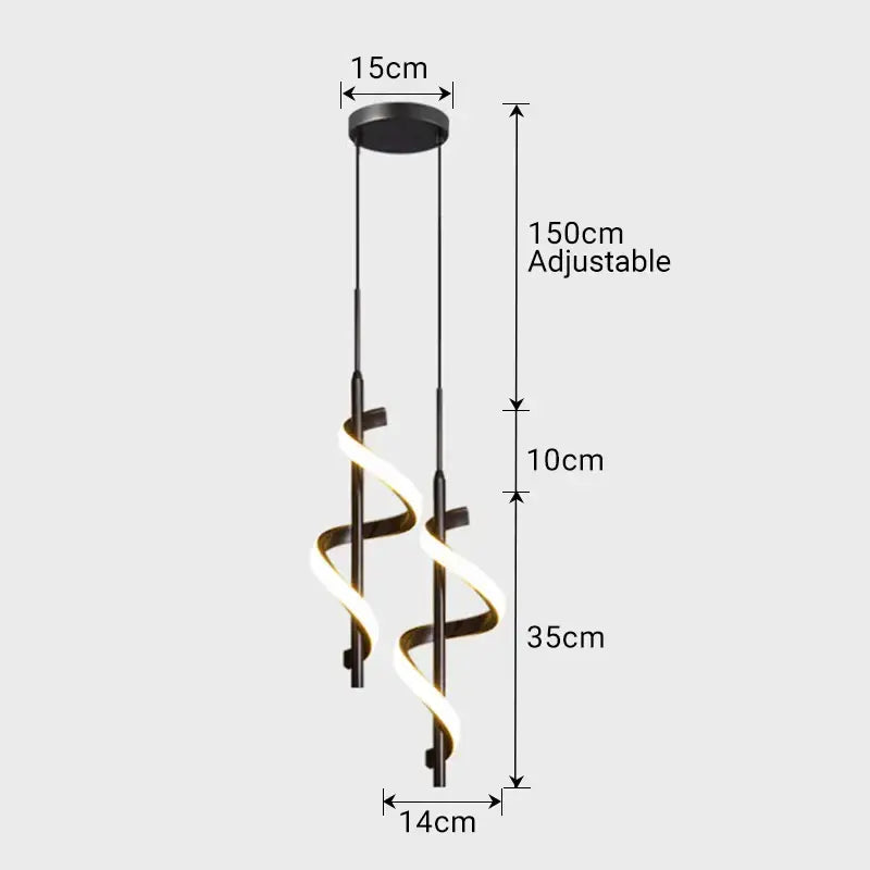 Modern black metal DecorBites LED pendant light with glowing white LED strips for bedroom and dining room decor