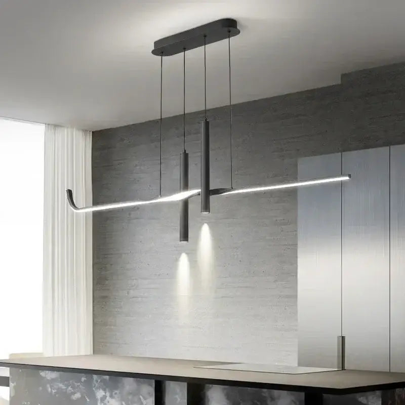 Modern black decorbites led pendant light with sleek cylindrical elements and linear led bar for dining and living room