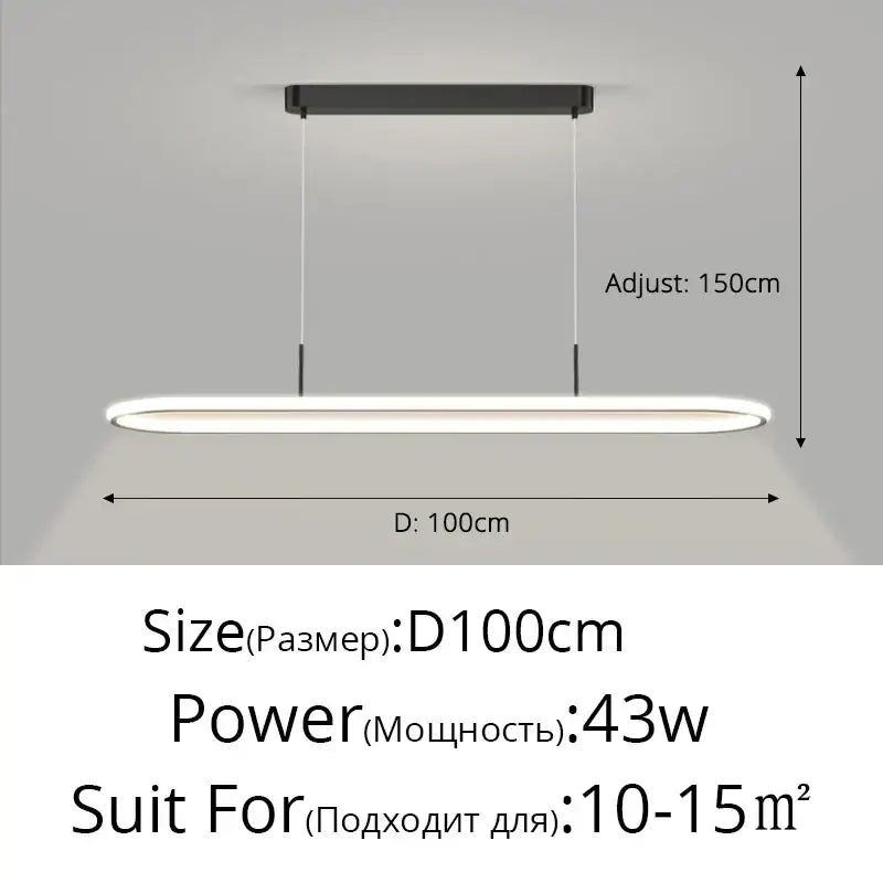 Modern black rectangular decorbites led pendant light with sleek minimalist design and adjustable length for dining table lighting