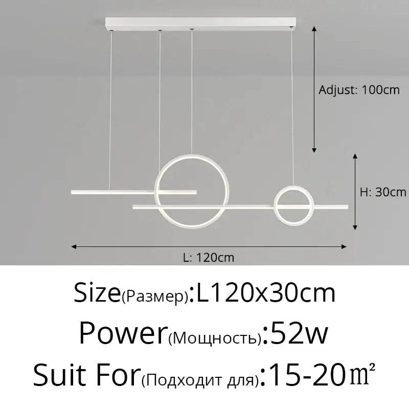 Modern white DecorBites LED pendant light with geometric circular and linear design for indoor dining and kitchen use
