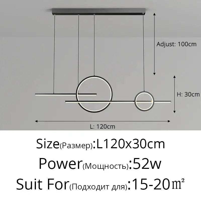 Modern minimalist DecorBites led pendant light with sleek black metal frame and circular LED elements for indoor use