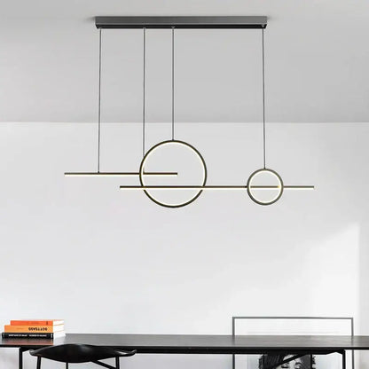 Modern black minimalist pendant light with geometric circular and linear design by DecorBites led pendant for indoor use