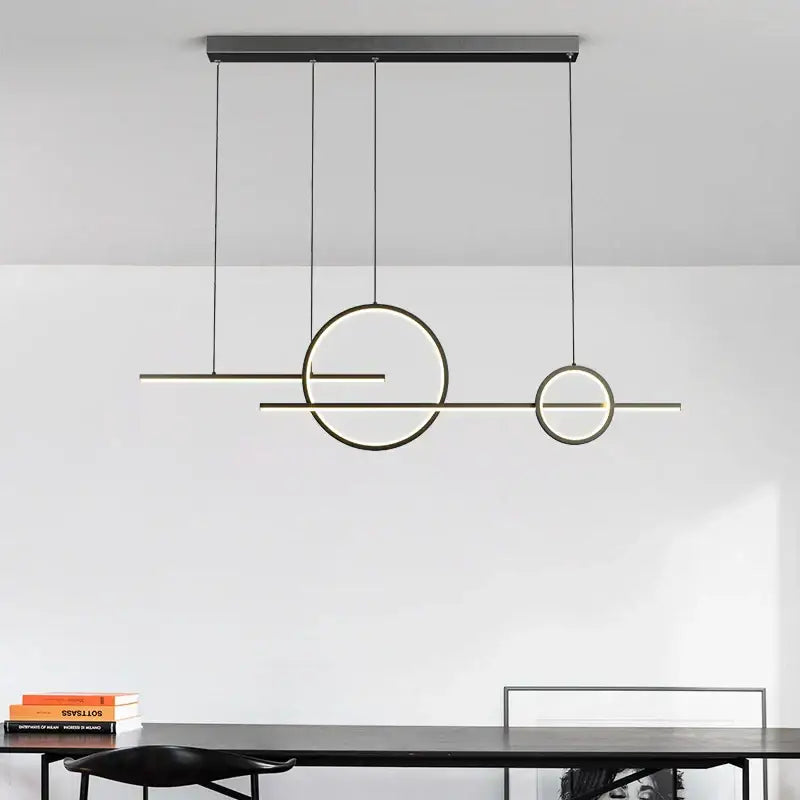 Modern black minimalist pendant light with geometric circular and linear design by DecorBites led pendant for indoor use
