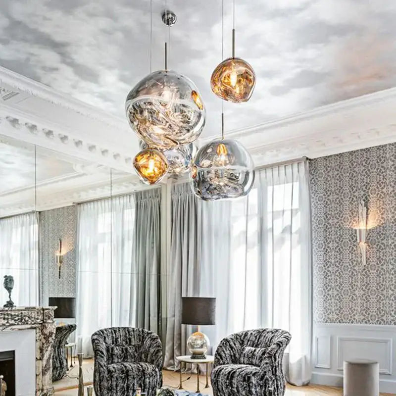 Decorbites led pendant light featuring glass globe pendant light with frosted finish and warm amber highlights for indoor use