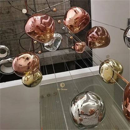 Modern decorbites led pendant light with glossy rose gold and silver glass orbs for indoor home decoration