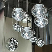 Silver bubble-like glass decorbites led pendant light with reflective molten-metal finish for indoor home decoration