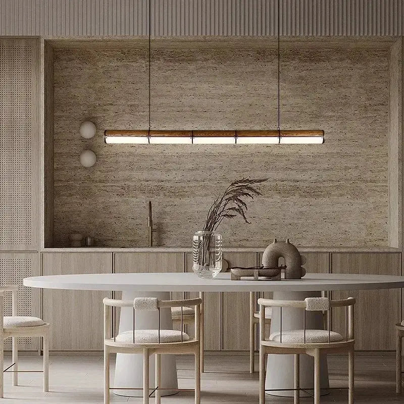 DecorBites™ LED pendant light with warm wood accents and integrated lighting for modern home decor chandelier
