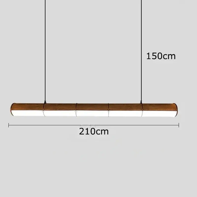A sleek 210cm decorbites led pendant light with warm wood finish and segmented white led panels for modern decor
