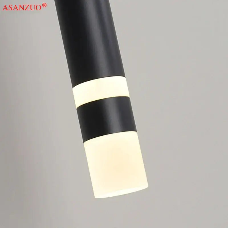 DecorBites™ led pendant light black cylindrical with matte finish cream bands and diffuser for modern minimalist decor