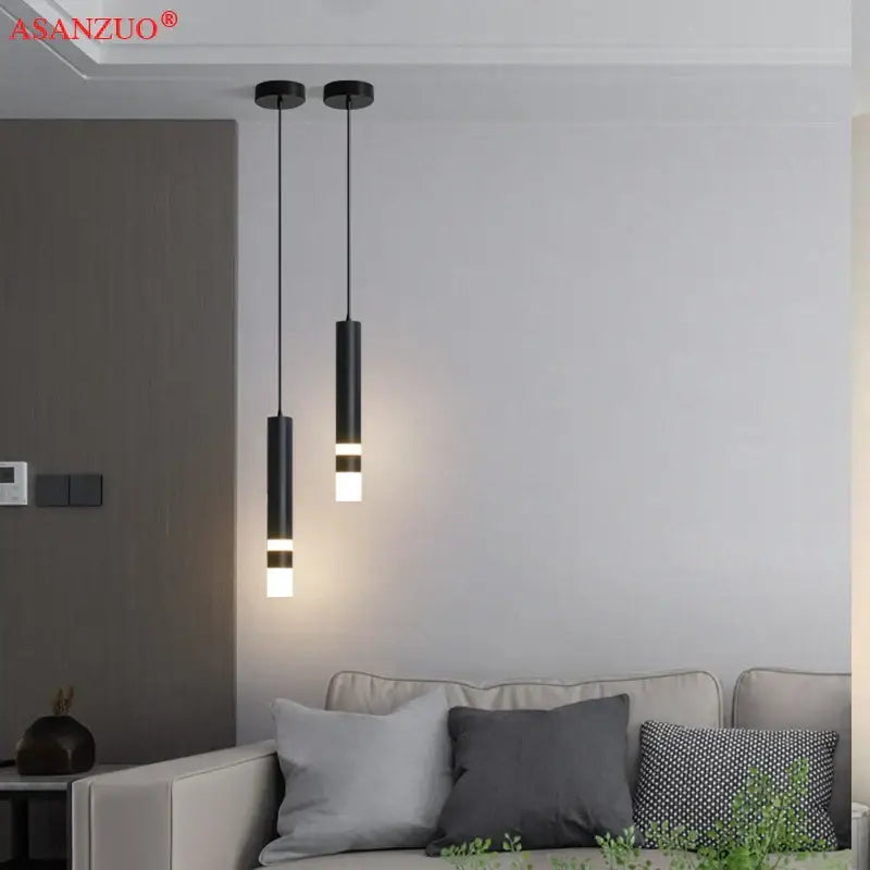 Two sleek black decorbites led pendant light with frosted glass accents for restaurant coffee bar and living room