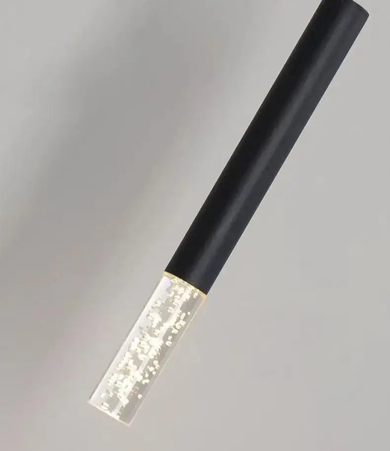 Black cylindrical decorbites led pendant light with clear bubble-filled glass base for restaurant and living room use