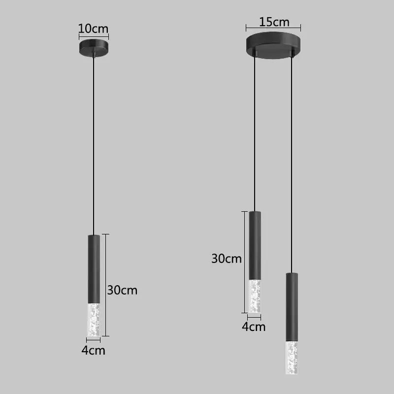 Black cylindrical decorbites led pendant light with crystal accents and minimalist design for restaurant and living room use