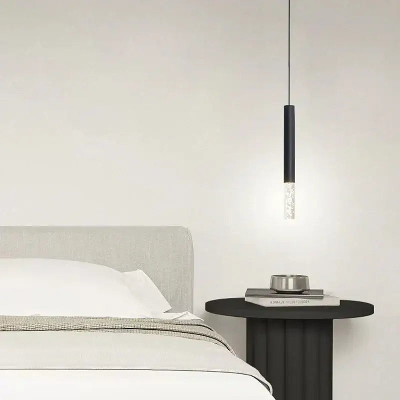 Black cylindrical decorbites led pendant light with clear textured glass bulb for restaurant and living room use
