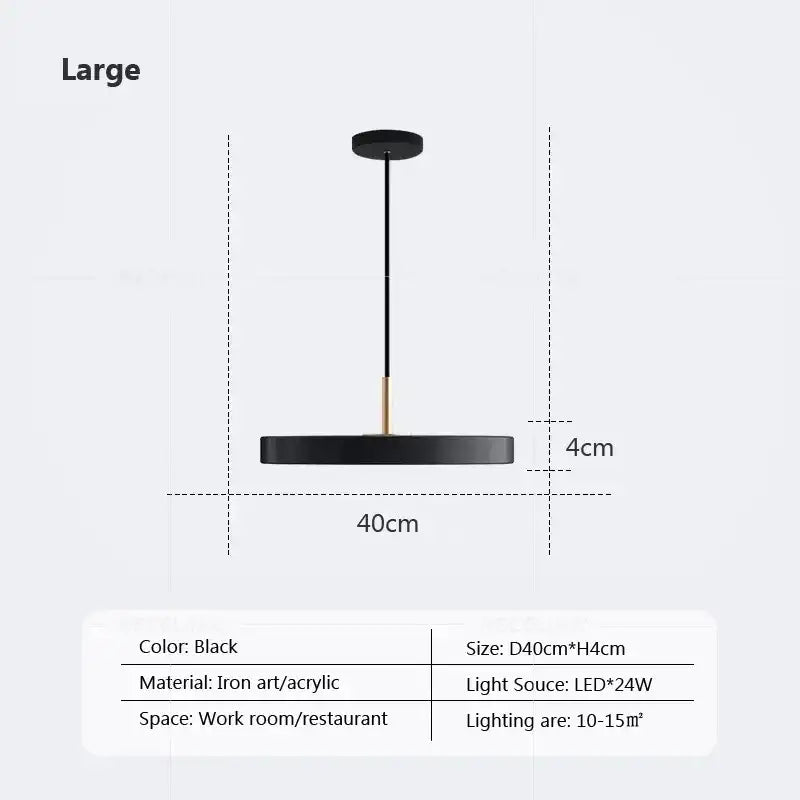 Black circular decorbites led pendant light with iron and acrylic design featuring led bulb for modern indoor use