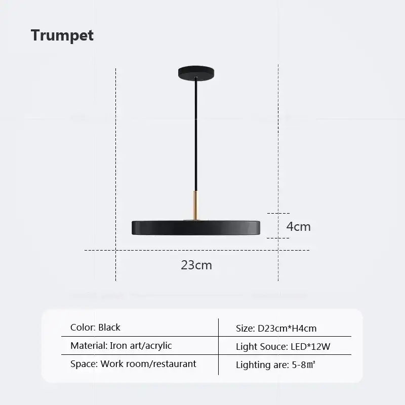 Black modern decorbites led pendant light with sleek iron and acrylic design featuring led bulb for indoor lighting