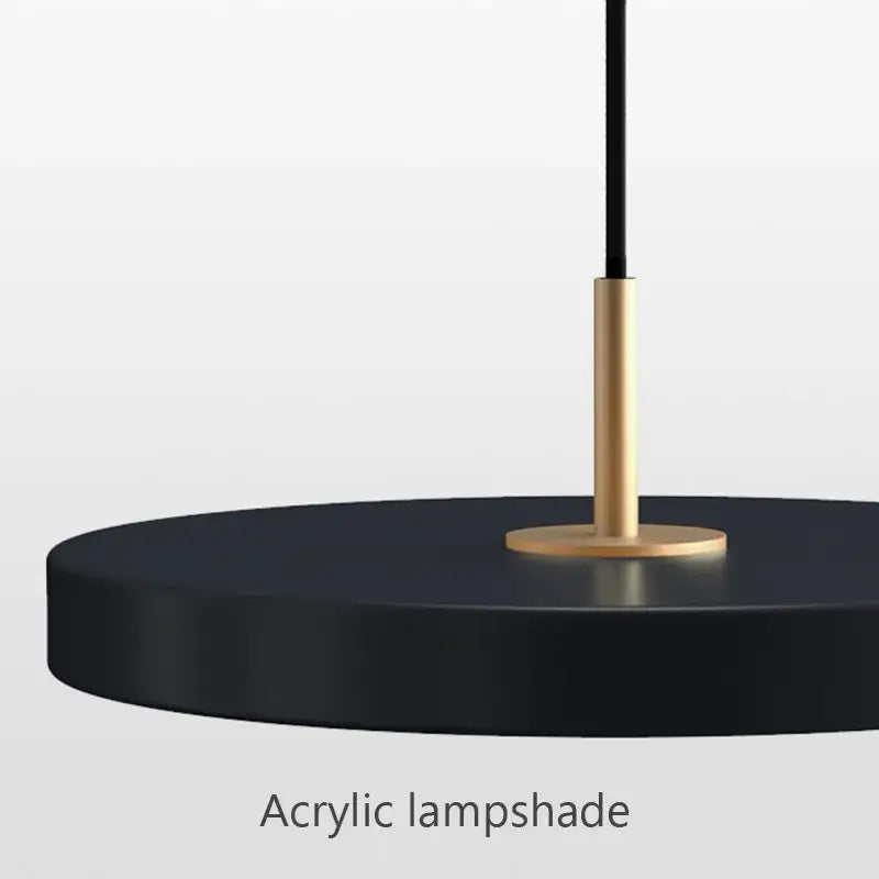 Decorbites led pendant light with black acrylic lampshade and gold-toned metal stem for indoor use