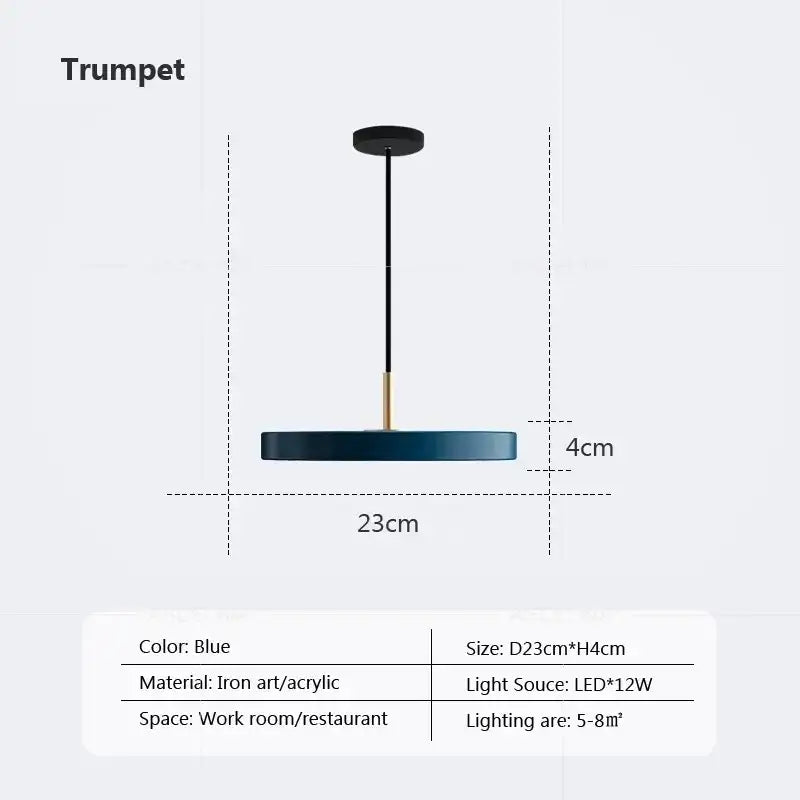 Decorbites led pendant light in blue with sleek iron and acrylic design featuring an led bulb for modern indoor use