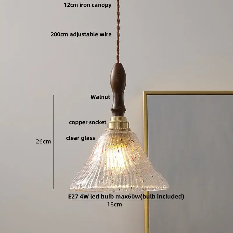 Decorbites led pendant light with white ribbed glass shade copper socket and dark walnut iron canopy vintage style