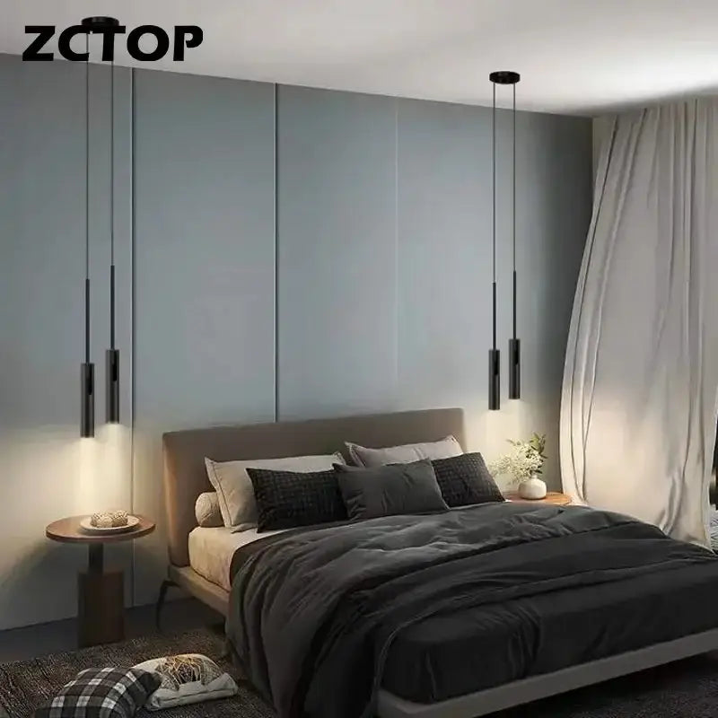 Modern black cylindrical decorbites led pendant light with sleek minimalist design for bedroom dining and kitchen use