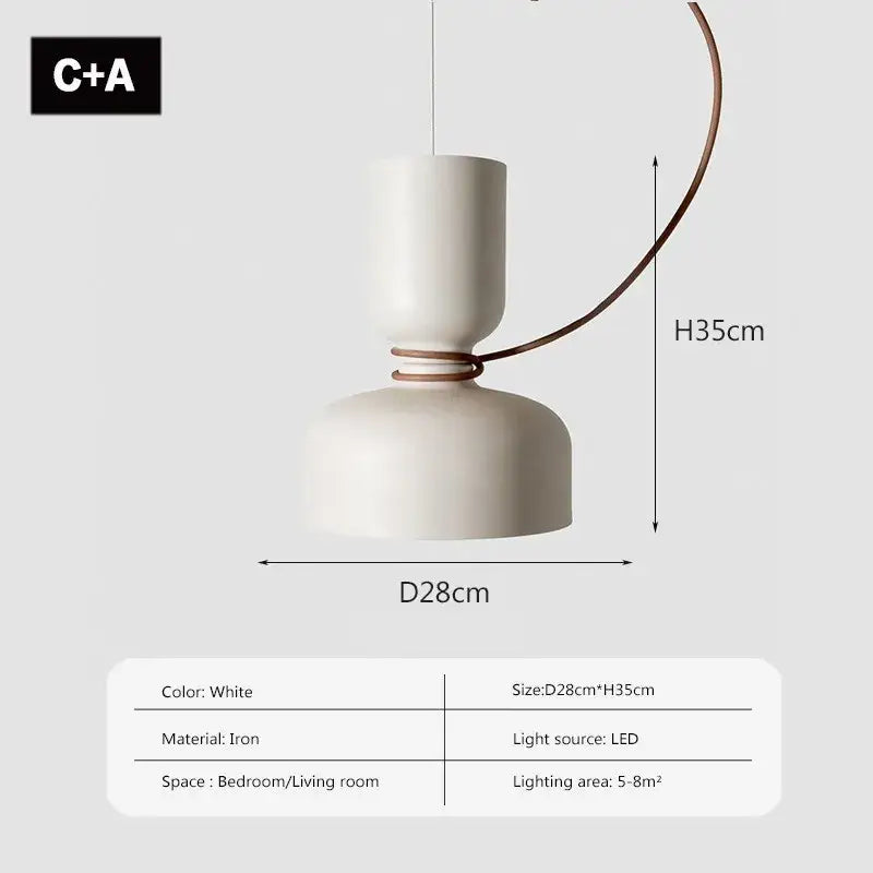White iron pendant light with two stacked cylindrical shades and curved copper accent decorbites led pendant light